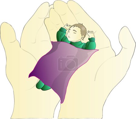Téléchargez les illustrations : Illustration d'un garçon tenant la main d'un bébé - en licence libre de droit