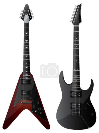 Illustration for Vector realistic set of black electric guitars on white background with realistic electric guitar. - Royalty Free Image