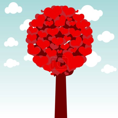 Ilustración de Corazón con árboles y hojas, ilustración vectorial diseño simple - Imagen libre de derechos