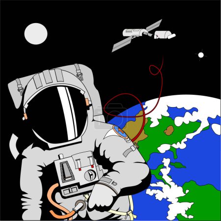 Illustration for Astronaut in the space. astronaut is flying around the earth and the planet earth. - Royalty Free Image