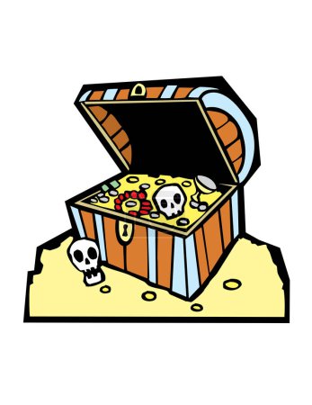 Ilustración de Cofre tesoro pirata con cofre tesoro - Imagen libre de derechos