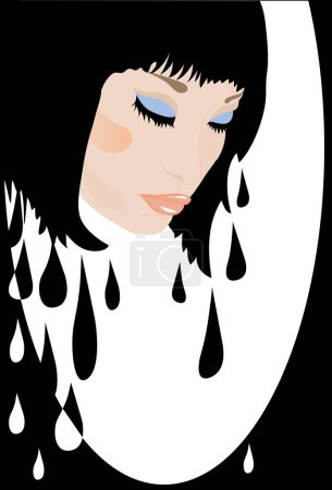 Illustration for Girl with white eyes and a white cloud on a black background. - Royalty Free Image