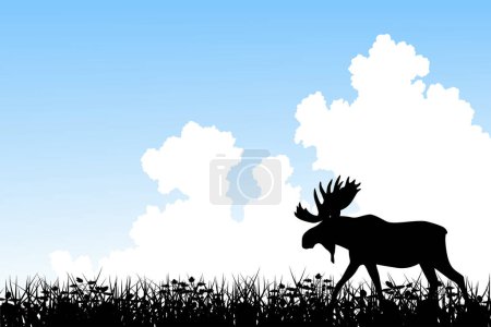 Téléchargez les illustrations : Silhouette de cerf sur le fond de la forêt. - en licence libre de droit