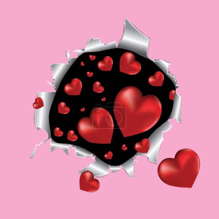 Téléchargez les illustrations : Coeur avec un ruban rouge sur fond rose. - en licence libre de droit