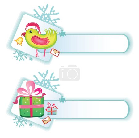 Téléchargez les illustrations : Carte de voeux de Noël avec oiseaux et coffret cadeau. illustration vectorielle. - en licence libre de droit