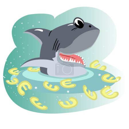 Téléchargez les illustrations : Autocollant dessin animé requin. illustration vectorielle - en licence libre de droit