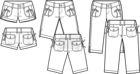 Téléchargez les illustrations : Croquis de pantalon jeans, illustration vectorielle design simple - en licence libre de droit