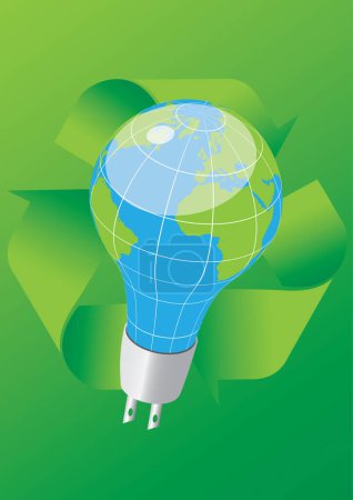 Téléchargez les illustrations : Ampoule de terre sur éco signe vert, illustration vectorielle conception simple - en licence libre de droit