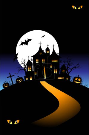 Illustration for Halloween background with castle and pumpkins - Royalty Free Image