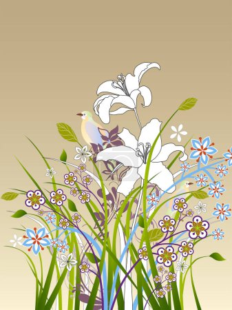 Illustration for Illustration with flowers and grass - Royalty Free Image