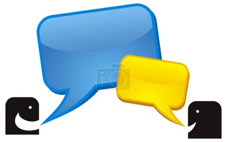 Ilustración de Burbujas de habla amarilla y azul sobre fondo blanco - Imagen libre de derechos