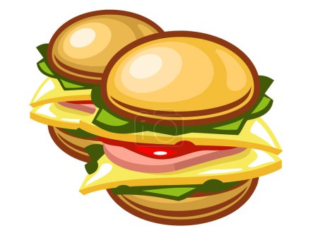Téléchargez les illustrations : Deux hamburgers, illustration vectorielle design simple - en licence libre de droit
