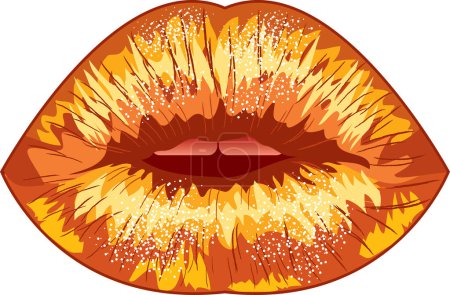 Illustration for Vector female lips with orange petals and flowers, isolated on white. vector illustration - Royalty Free Image