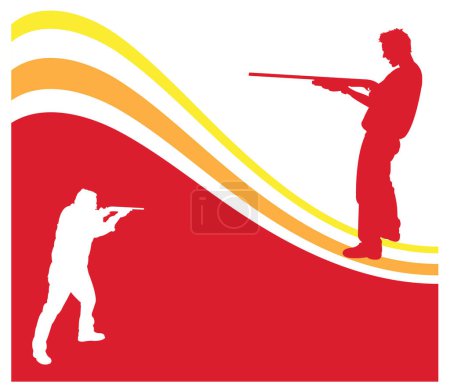 Téléchargez les illustrations : Silhouette d'un homme en uniforme rouge et une arme avec un fusil - en licence libre de droit