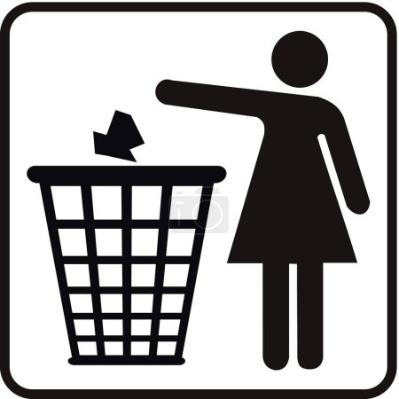 Illustration for Illustration icon of a woman with a trash can - Royalty Free Image