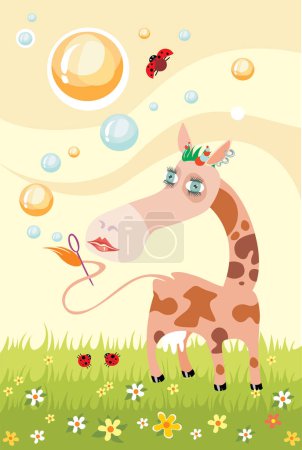Illustration for Illustration of cute cartoon cow in the meadow - Royalty Free Image