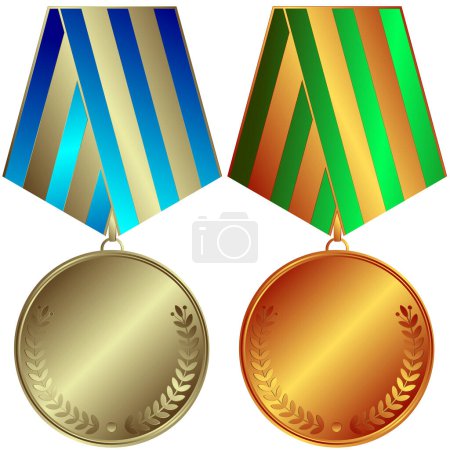 Illustration for Set of medals with ribbons, illustration on white background. - Royalty Free Image