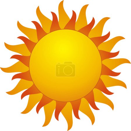 Illustration for A bright yellow, orange sun with a white background - Royalty Free Image