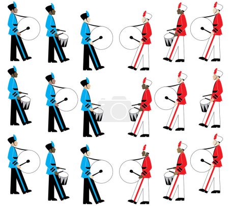 vector set of different drummers on white background 