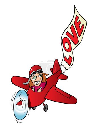 Illustration for Cartoon woman with plane - Royalty Free Image