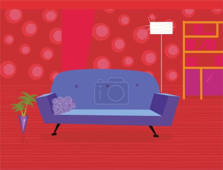 Téléchargez les illustrations : Canapé avec lampe dans le salon intérieur - en licence libre de droit