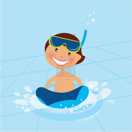Téléchargez les illustrations : Garçon avec piscine - en licence libre de droit