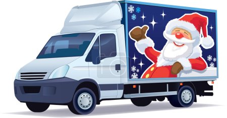 Téléchargez les illustrations : Noël Père Noël Claude sur un camion. vecteur - en licence libre de droit