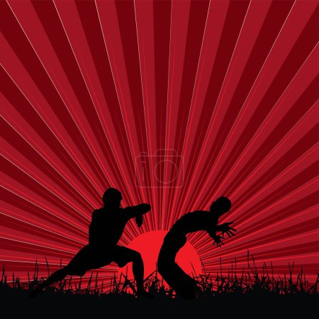 Illustration for Martial arts fighters silhouettes. - Royalty Free Image