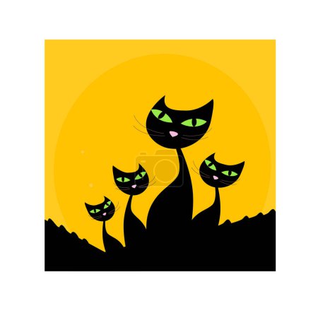 Téléchargez les illustrations : Illustration vectorielle de chats noirs dessin animé - en licence libre de droit