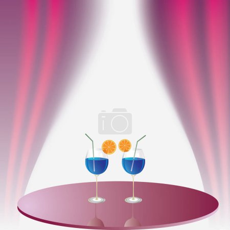 Ilustración de Ilustración de dos cócteles azules en la mesa - Imagen libre de derechos
