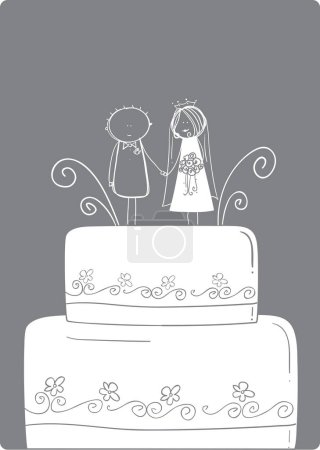 Illustration for Cute couple of bride and groom on cake - Royalty Free Image