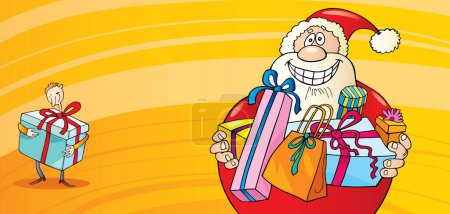 Illustration for Cartoon santa claus with gift boxes. vector - Royalty Free Image