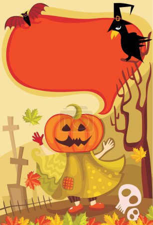 Téléchargez les illustrations : Fond d'Halloween avec citrouille et château - en licence libre de droit