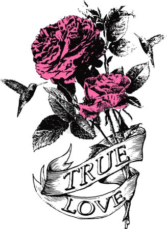 Téléchargez les illustrations : Illustration vectorielle d'une belle rose avec amour - en licence libre de droit