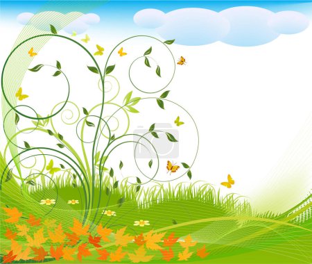 Téléchargez les illustrations : Fond d'été avec herbe et fleurs. - en licence libre de droit