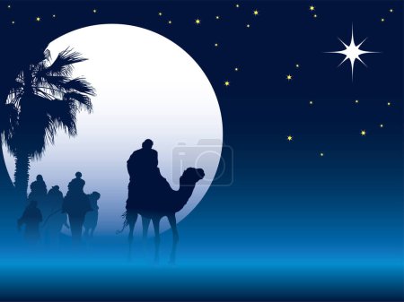 Ilustración de Navidad belén fondo con el hombre sabio y Jesucristo - Imagen libre de derechos