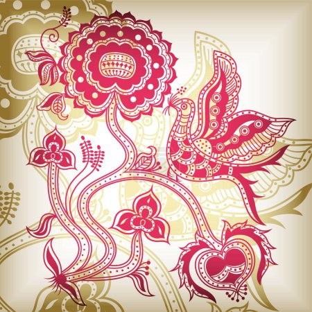 Illustration for Paisley floral ornament, hand drawn vector illustration - Royalty Free Image
