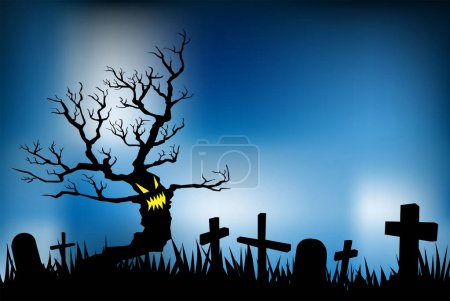 Illustration for Halloween concept, scary background with graveyard, vector illustration - Royalty Free Image