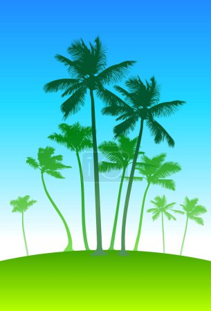 Téléchargez les illustrations : Île tropicale avec des feuilles de palmier sur le fond. illustration vectorielle. - en licence libre de droit