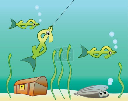 Illustration for Illustration of a cartoon fishing fish - Royalty Free Image