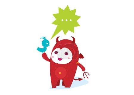 Ilustración de Lindo diablillo con árbol de navidad y estrella. personaje de dibujos animados vector. - Imagen libre de derechos