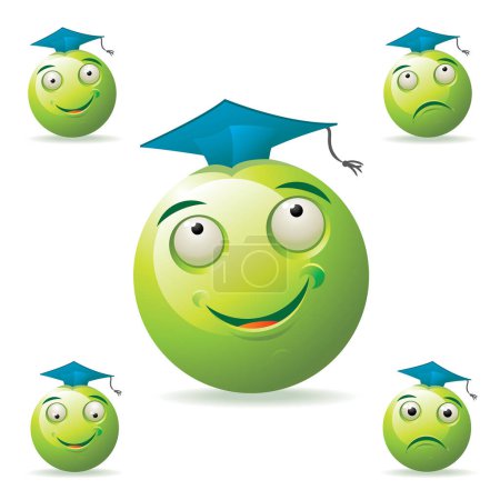 Illustration for Vector image of a cartoon character with a cap and a green apple. isolated on white background. - Royalty Free Image