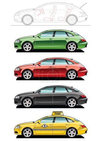 Téléchargez les illustrations : Jeu de vecteurs de voitures illustration vectorielle - en licence libre de droit