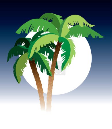 Illustration for Illustration of tropical trees with moon - Royalty Free Image