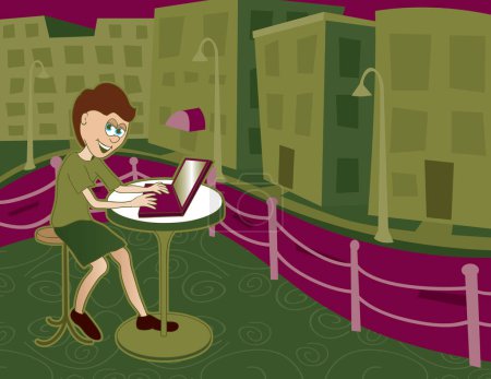 Illustration for Man with laptop and coffee cup - Royalty Free Image