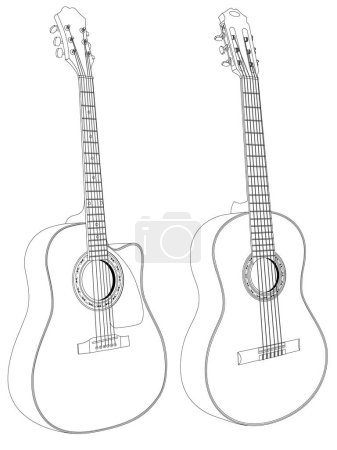 Téléchargez les illustrations : Guitare acoustique à cordes illustration vectorielle - en licence libre de droit