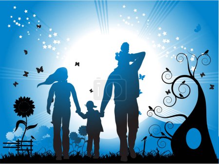 Illustration for Vector illustration of a family in the park - Royalty Free Image