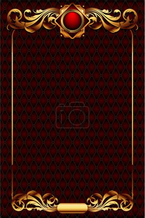 Illustration for Red background with gold frame - Royalty Free Image