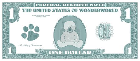 Téléchargez les illustrations : Billet d'un dollar vintage avec le texte des États-Unis d'Amérique - en licence libre de droit