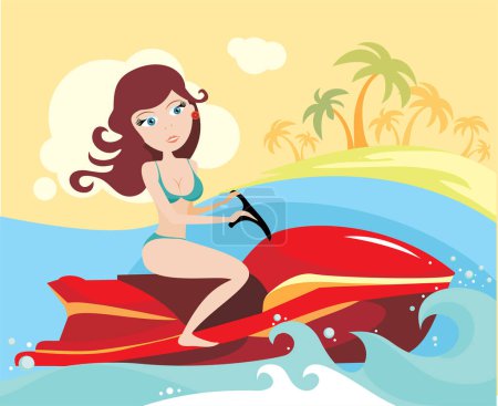 Illustration for Illustration of a young woman riding on water bike - Royalty Free Image